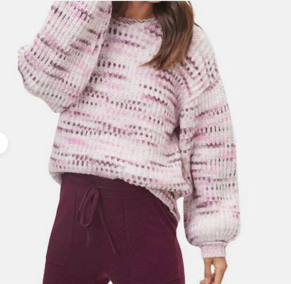Splendid Purple Oversized Sweater LARGE Space Dye Soft Wool Crew Designer $178